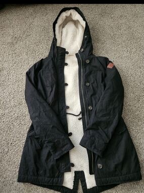 Hollister Black Hooded Sherpa-Lined Coat